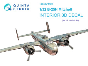 Quinta Studio QD32199 B-25H Mitchell 3D-Printed &amp;amp; coloured Interior on decal paper (HK models) 1/32