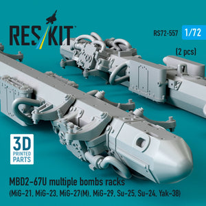 RESKIT RS72-0557 MBD2-67U multiple bombs racks (2 pcs) (MiG-21, MiG-23, MiG-27(М), MiG-29, Su-25, Su-24, Yak-38) (3D Printed) 1/72