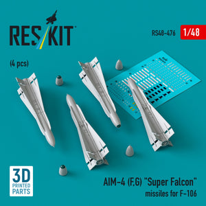 RESKIT RS48-0476 AIM-4 (F, G) &amp;quot;Super Falcon&amp;quot; missiles for F-106 (4 pcs) (3D Printed) 1/48