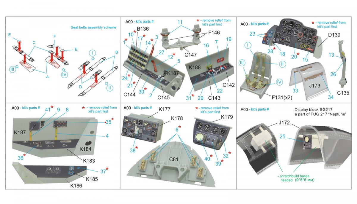 Quinta Studio QD32074 Me 262B1a/U-1 3D-Printed &amp;amp; coloured Interior on decal paper (Revell) 1/32 – immagine 2