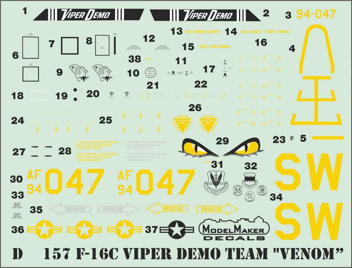 ModelMaker Decals D48157 F-16C Viper Demo Team &amp;quot;Venom” 1/48 – Bild 3