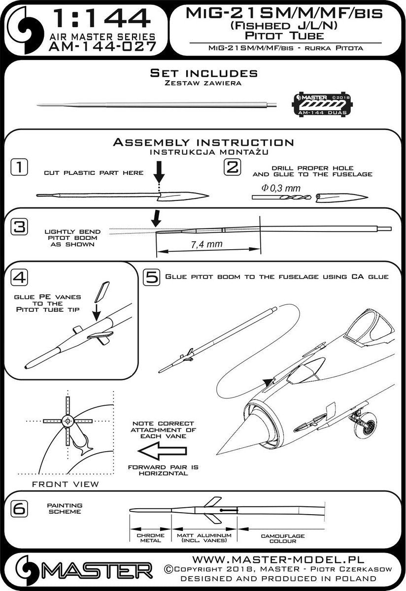 Master AM-144-027 MiG-21 SM/M/MF/bis (Fishbed) - Tube Pitot 1/144 – image 3