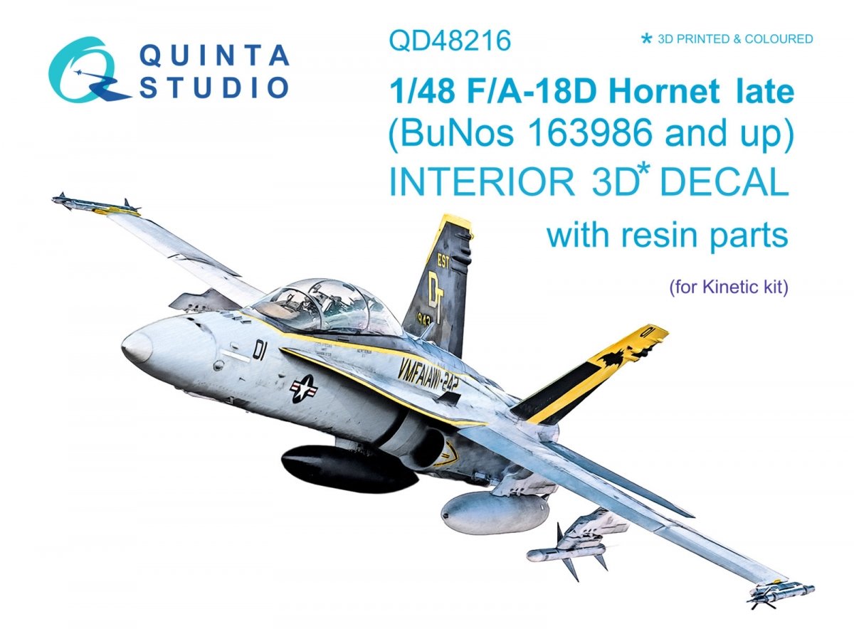 Quinta Studio QD48216 F/A-18D Late Intérieur imprimé en 3D et coloré sur papier décalcomanie avec pièces en résine (Kinetic) 1/48