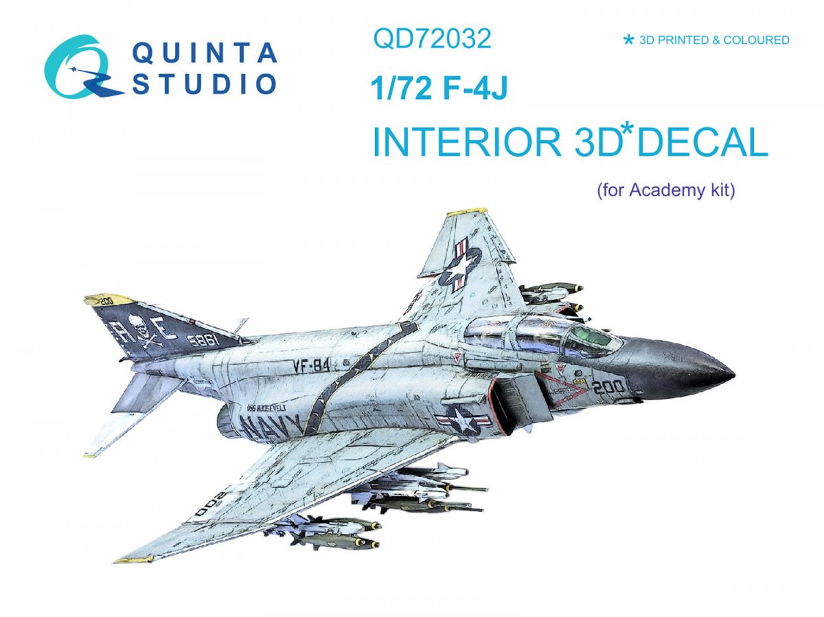 Quinta Studio QD72032 F-4J 3D-Printed &amp; colored Interior on decal paper (for Academy kit) 1/72