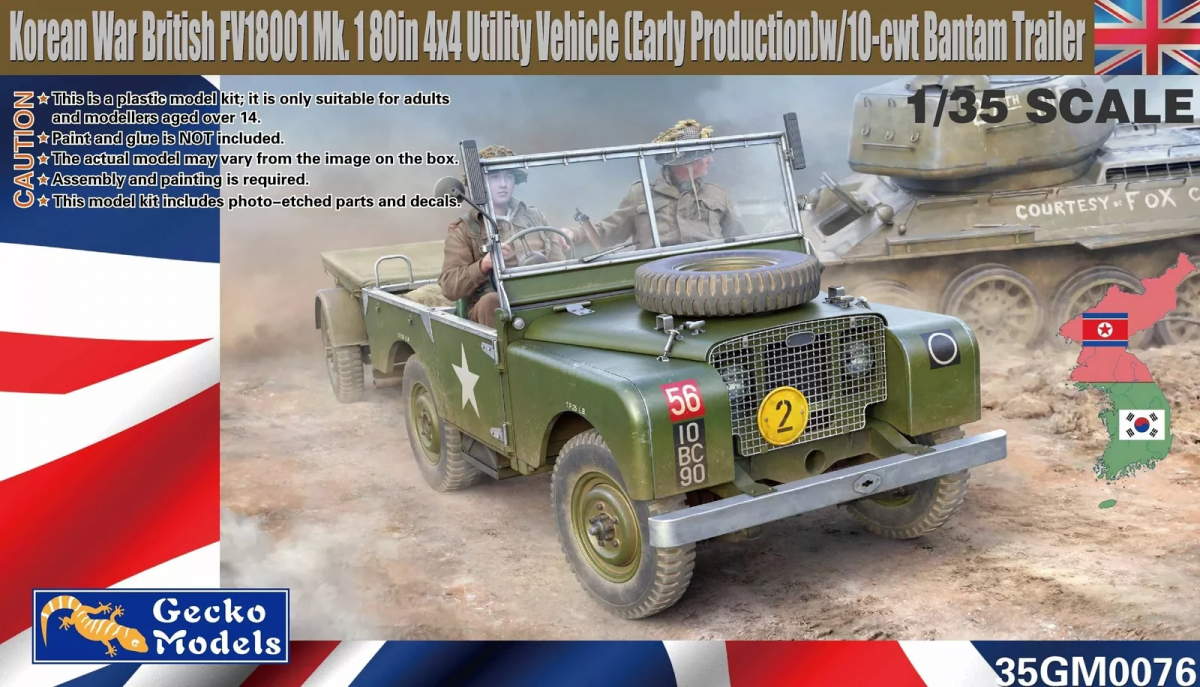 Gecko Models 35GM0076 Korean War British FV18001 Mk. 1 80in 4x4 Utility Vehicle (Early Production) w/10-cwt Bantam Trailer 1/35