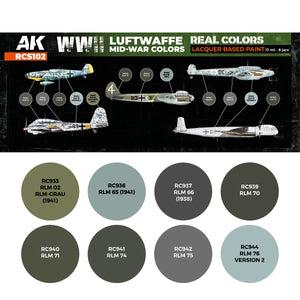AK Interactive RCS102 WWII Luftwaffe Mid-War Colors 8x17ml – zdjęcie 2