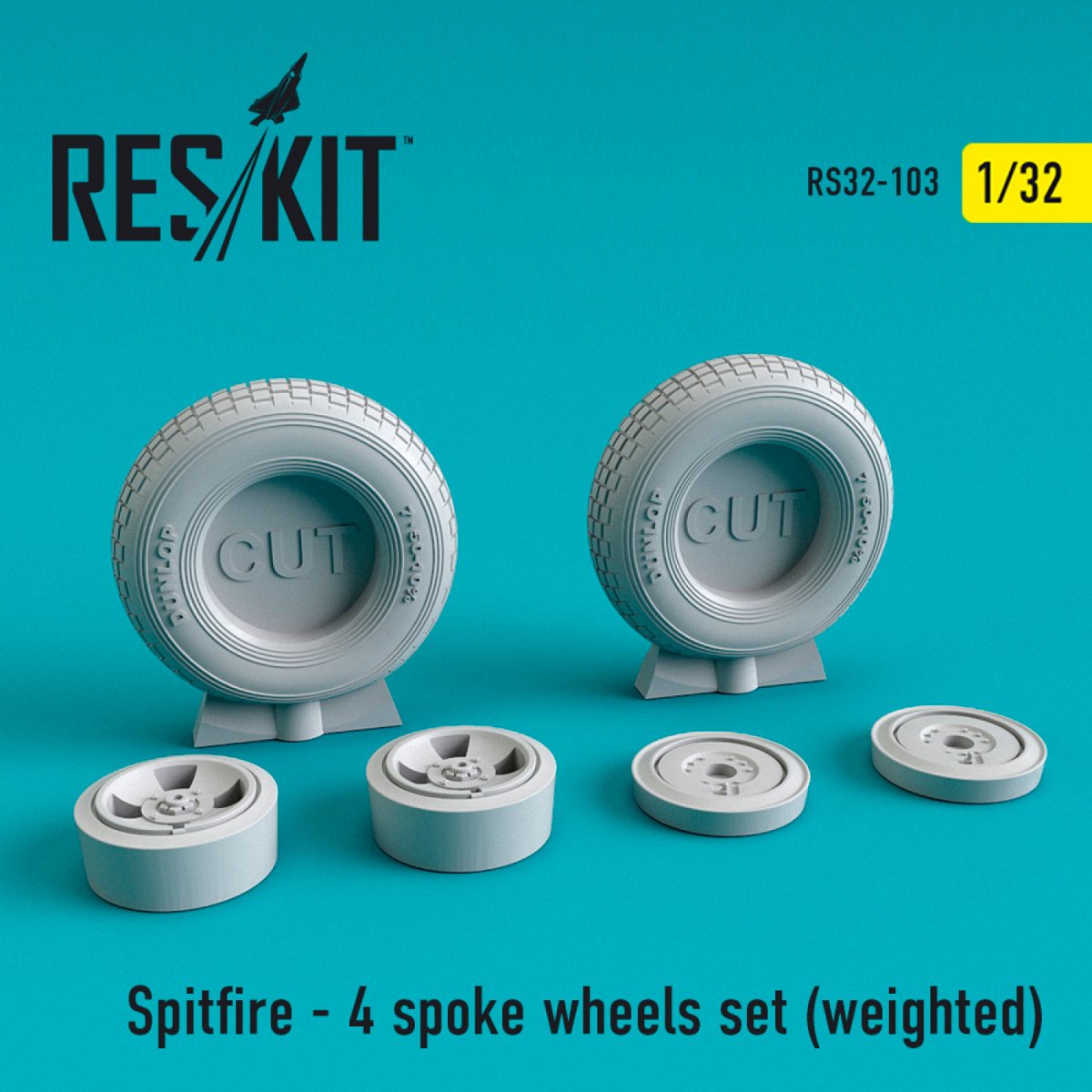 RESKIT RS32-0103 SPITFIRE (4 SPOKE) WHEELS SET (WEIGHTED) 1/32