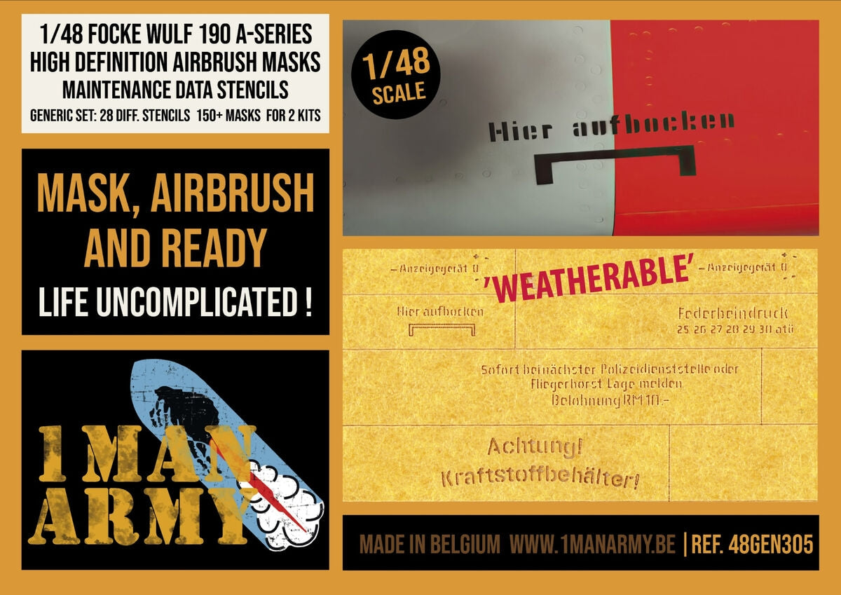 Pochoirs de données pour Focke Wulf 190 série A (1/48) - 1 Man Army 48GEN305