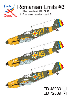 Exotic Decals 72039 Romanian Emils #3 - Messerschmitt Bf 109 E in Romanian Service - Part 3 1/72