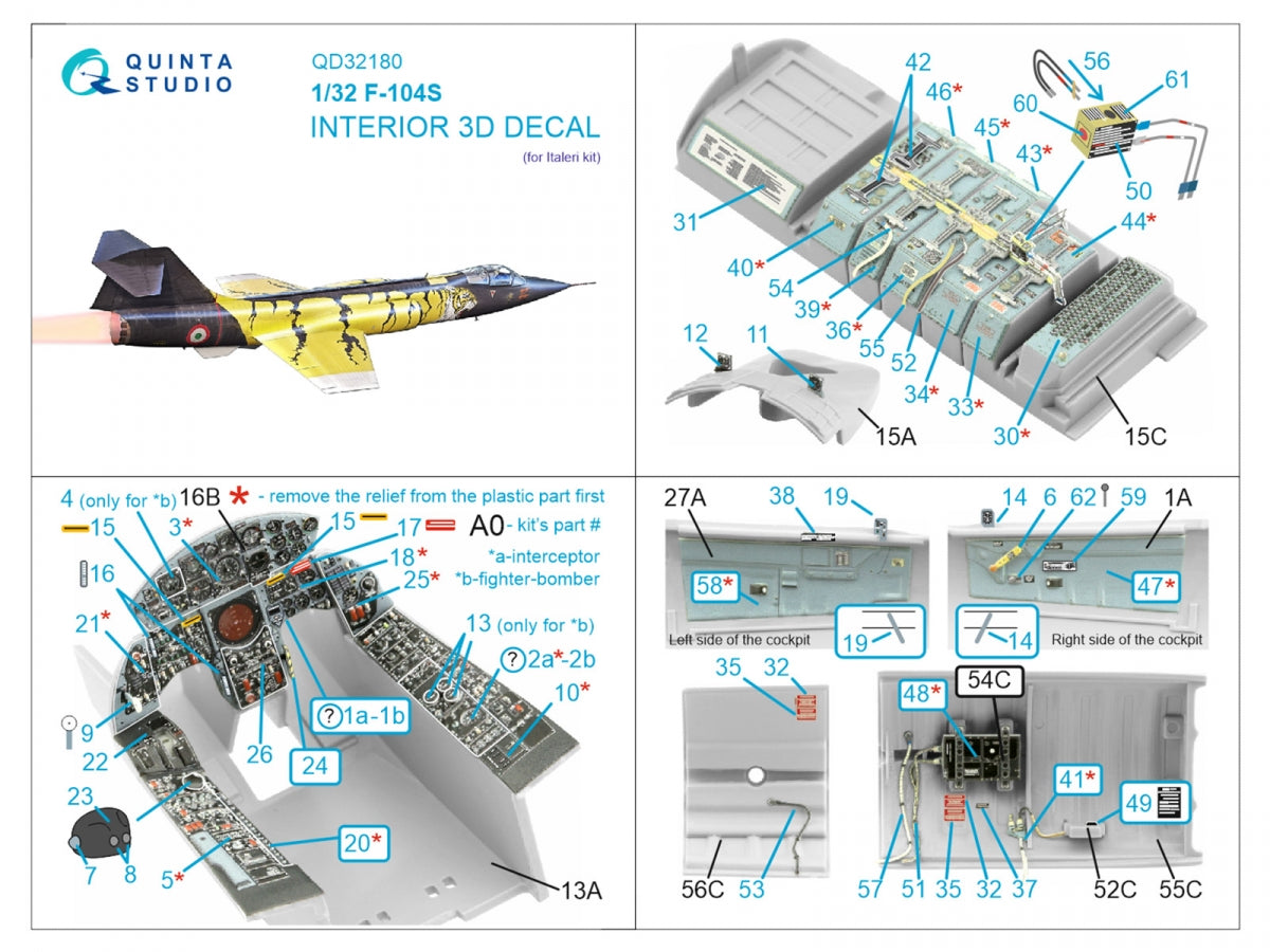Intérieur coloré imprimé en 3D sur papier décalcomanie Quinta Studio QD32180 F-104S (Italeri) 1/32 – image 7