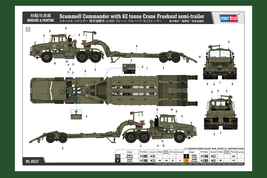 Hobby Boss 85527 Scammell Commander with 62 tonne Crane Fruehauf semi-trailer 1/35 – imagen 6