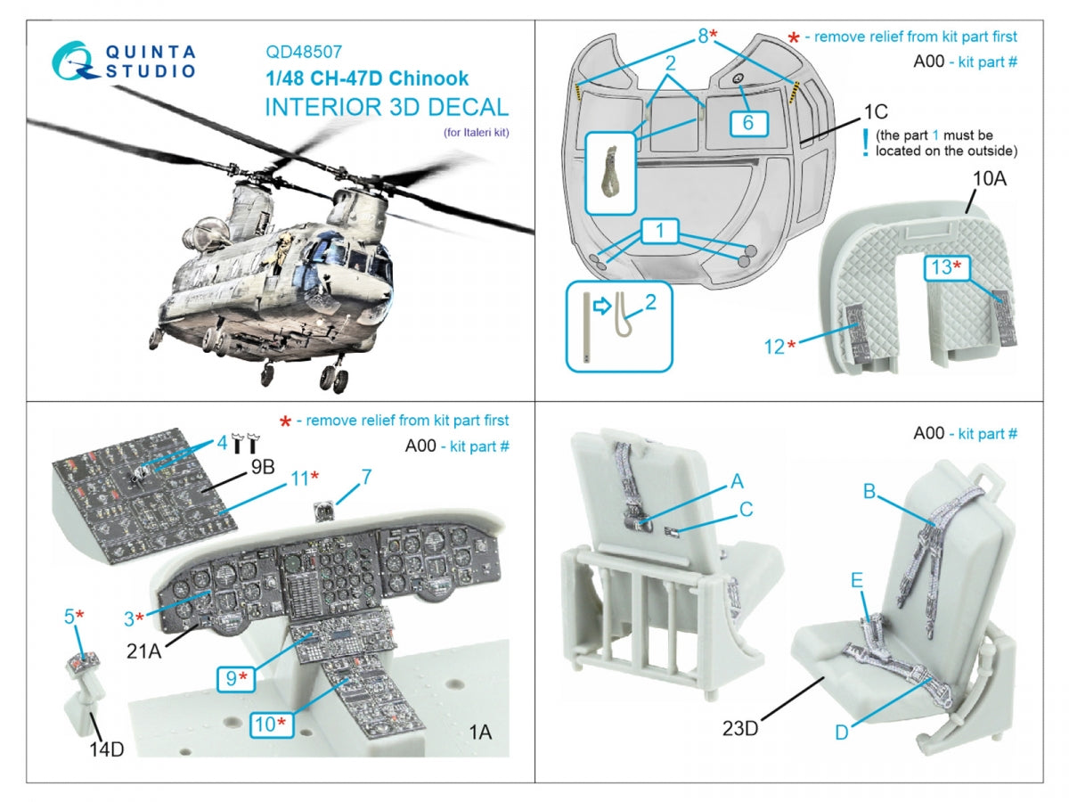 Quinta Studio QD48507 CH-47D 3D-Printed coloured Interior on decal paper (Italeri) 1/48 – immagine 13