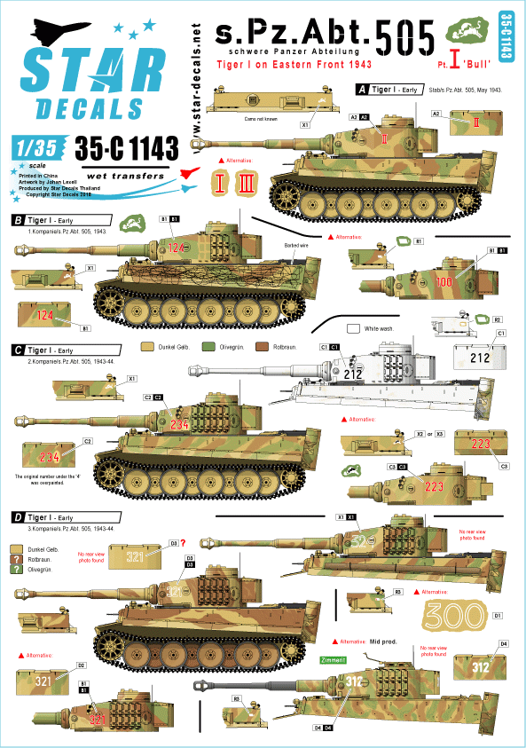 Star Decals 35-C1143 s.Pz.Abt. 505 # 1. 1/35