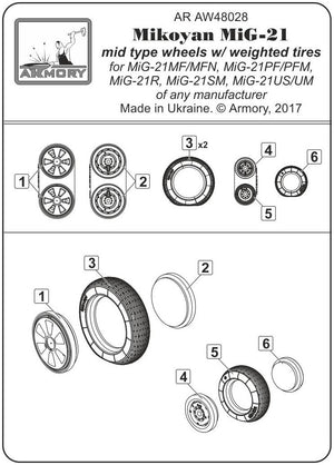 Armory Models AW48028 Mikoyan MiG-21 Fishbed wheels w/ weighted tires, mid production 1/48 – zdjęcie 7