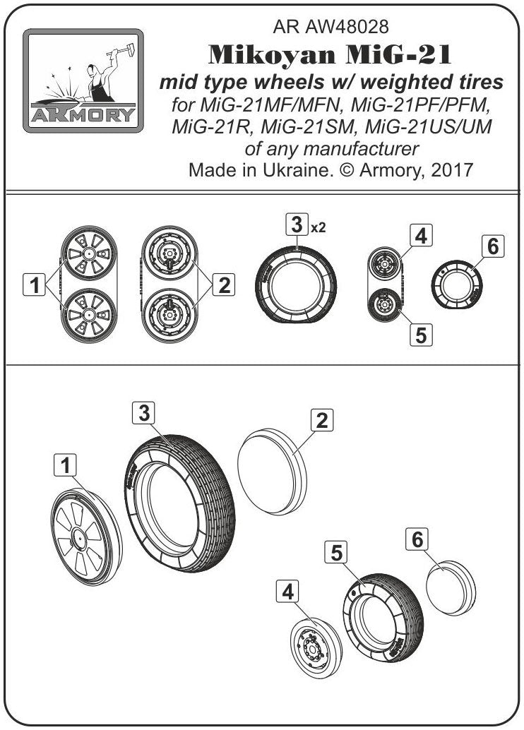 Armory Models AW48028 Mikoyan MiG-21 Fishbed wheels w/ weighted tires, mid production 1/48 – zdjęcie 7
