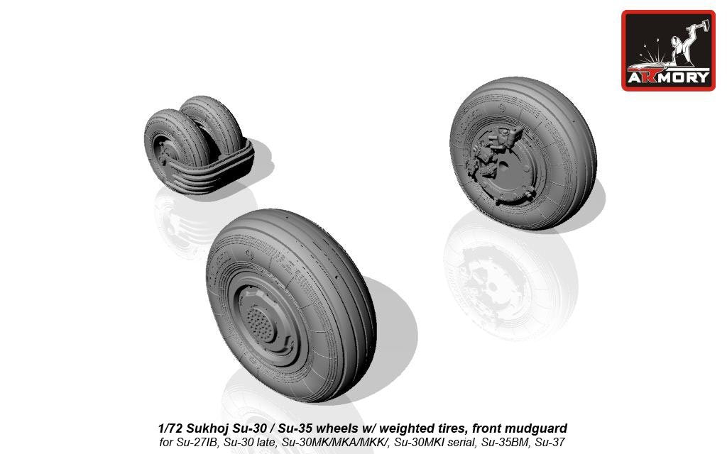 Armory Models AW72035 Sukhoj Su-30 / Su-35 Flanker wheels w/ weighted tires, front mudguard 1/72 – imagen 2