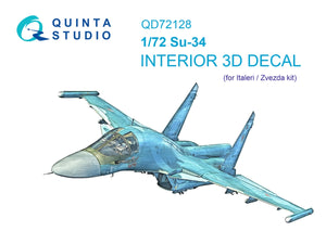 Quinta Studio QD72128 Su-34 Intérieur coloré imprimé en 3D sur papier décalque (Zvezda / Italeri) 1/72