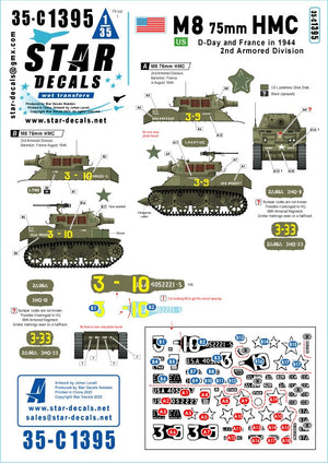 Star Decals 35-C1395 US M8 75mm HMC. Débarquement et France en 1944. Laxatif et Lynx 1/35