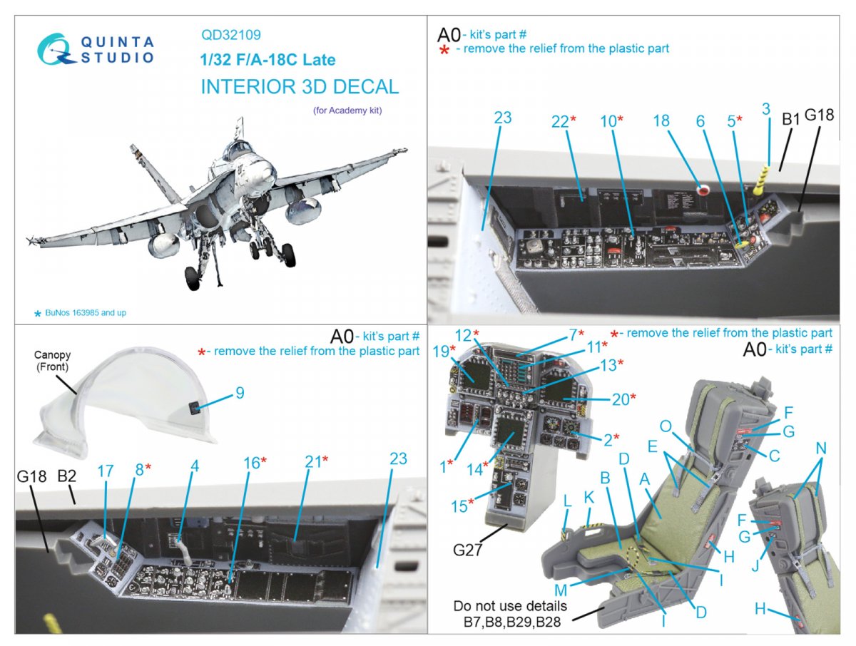 Quinta Studio QD32109 F/A-18C Late 3D-Printed &amp;amp; coloured Interior on decal paper (Academy) 1/32 – Bild 12