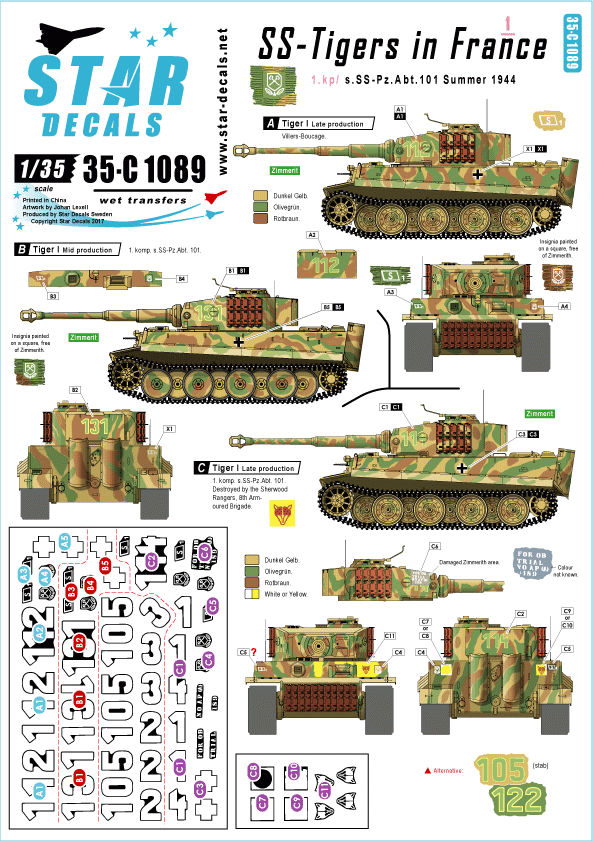 Star Decals 35-C1089 SS-Tigers en France n° 1 1/35