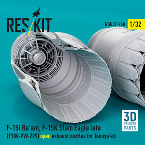 RESKIT RSU32-0260 F‑15I Ra'am, F‑15K Slam Eagle late (F100-PW-229) open exhaust nozzles for Tamiya kit (3D Printed) 1/32