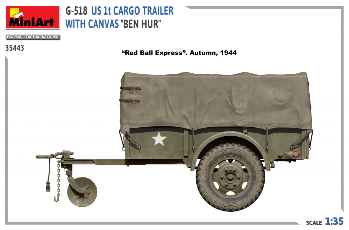 MiniArt 35443 G-518 US 1t CARGO TRAILER WITH CANVAS BEN HUR 1/35 – immagine 5