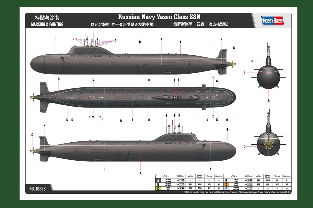 Hobby Boss 83526 Russian Navy Yasen Class SSN 1/350 – Bild 2