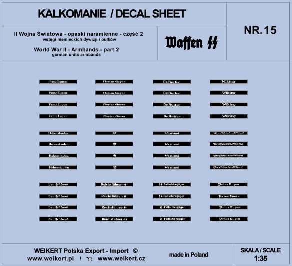 Weikert Decals DEC215 Shoulder Bands - Ribbons of German Divisions and Regiments ver.1 - vol.15 1/35