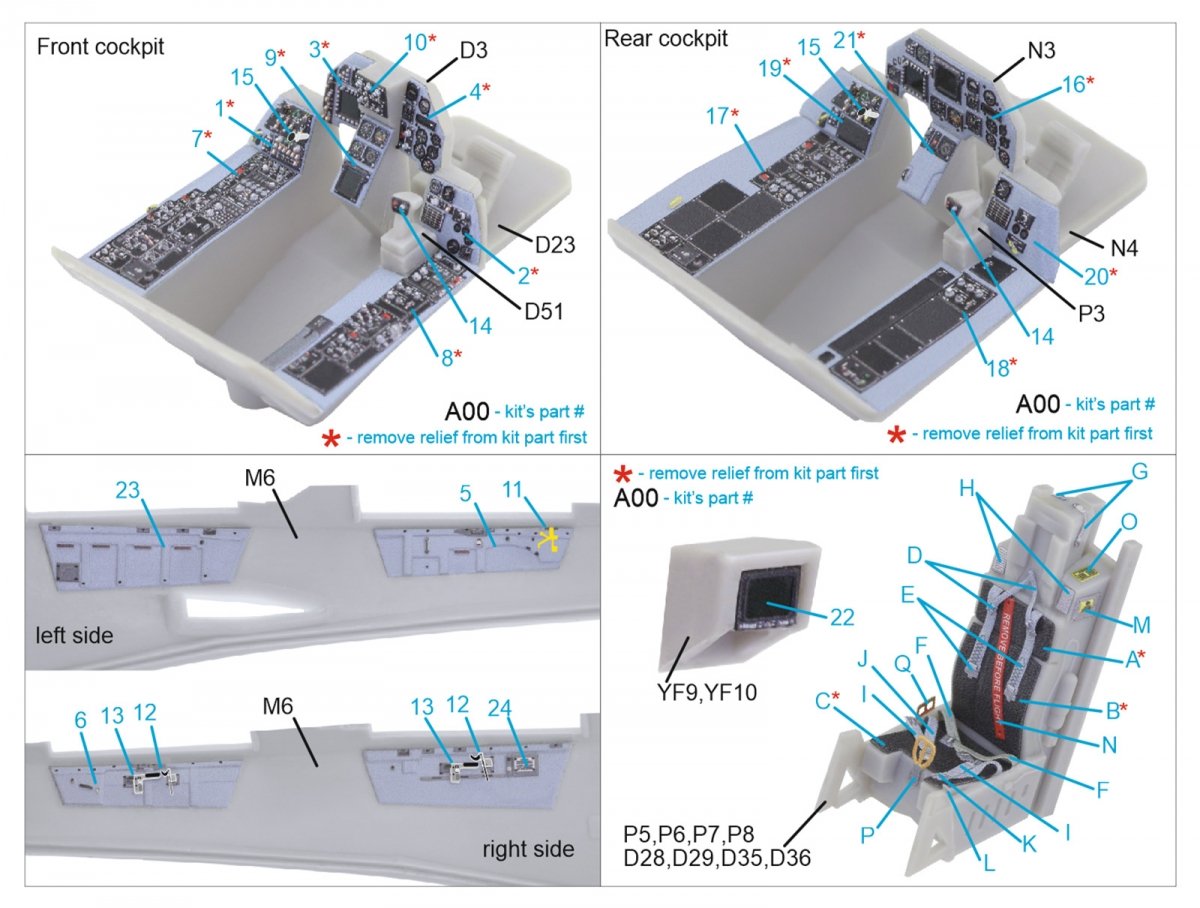 Quinta Studio QD48221 F-16B 3D-Printed &amp;amp; coloured Interior on decal paper (Hasegawa) 1/48 – Bild 11