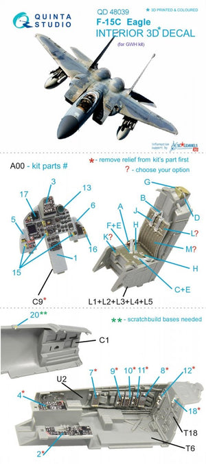 Quinta Studio QD48039 F-15C 3D-Printed &amp;amp; coloured Interior on decal paper (for GWH kit) 1/48 – immagine 9