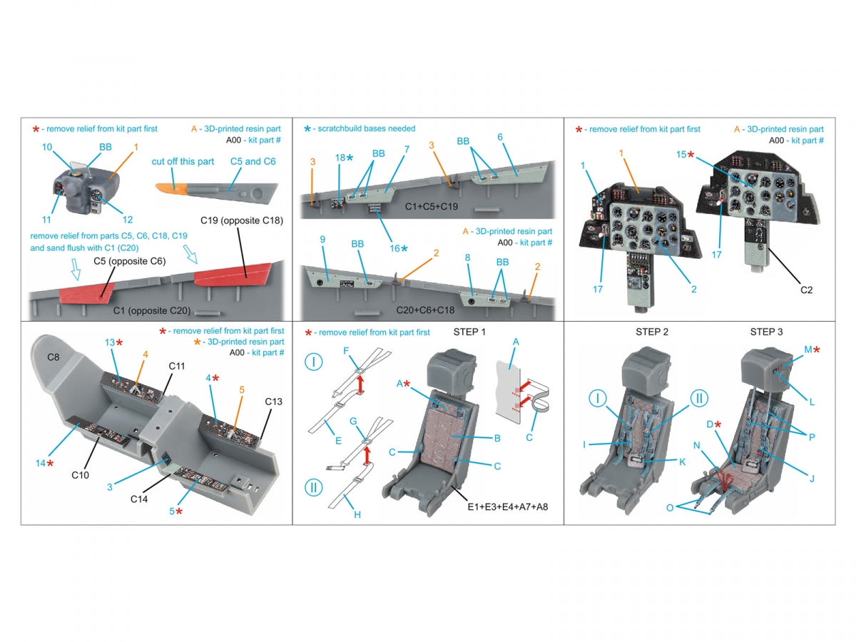 Quinta Studio QD+48603 L-39ZA 3D-Printed &amp; coloured Interior on decal paper ( Trumpeter )( with 3D-printed resin parts ) 1/48