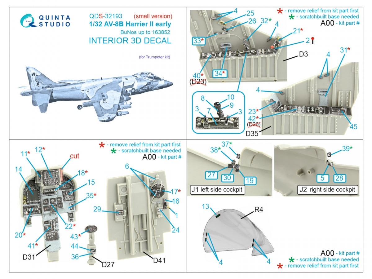 Intérieur imprimé en 3D et coloré sur papier décalcomanie Quinta Studio QDS-32193 AV-8B Harrier II (petit modèle) (Trumpeter) (petit) 1/32 – image 2