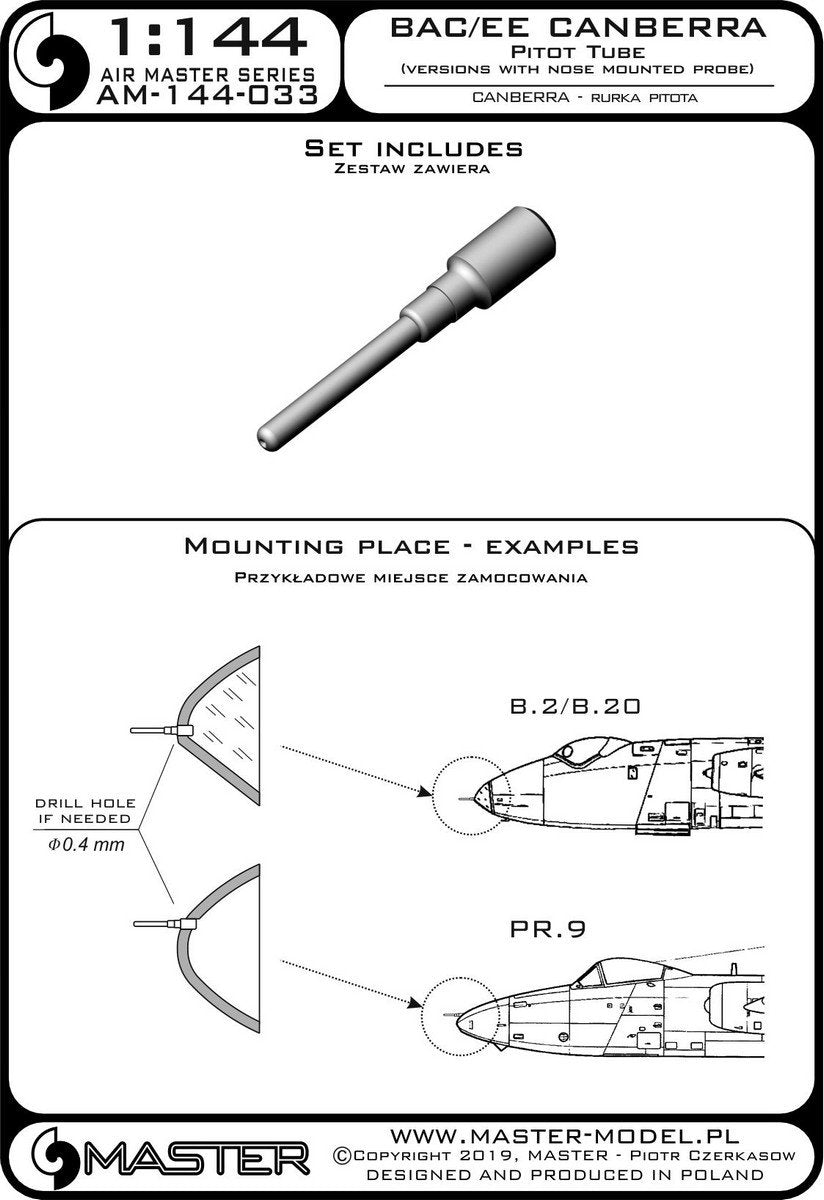Master AM-144-033 BAC/EE Canberra - Tube de Pitot (utilisé sur les versions avec tube de Pitot monté sur le nez) 1/144 – image 3