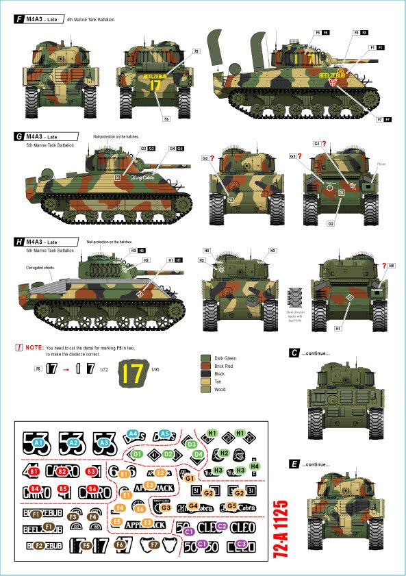 Star Decals 72-A1125 US PACIFIC WARS - IWO JIMA USMC Sherman tanks 1/72 – immagine 2