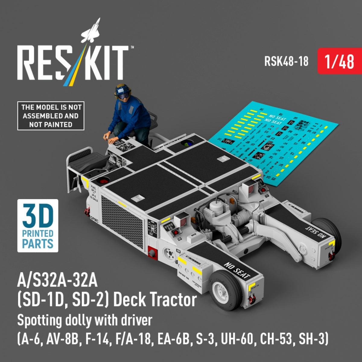 RESKIT RSK48-0018 A/S32A-32A (SD-1D, SD-2) Deck Tractor Spotting dolly with driver (3D Printed model kit) 1/48