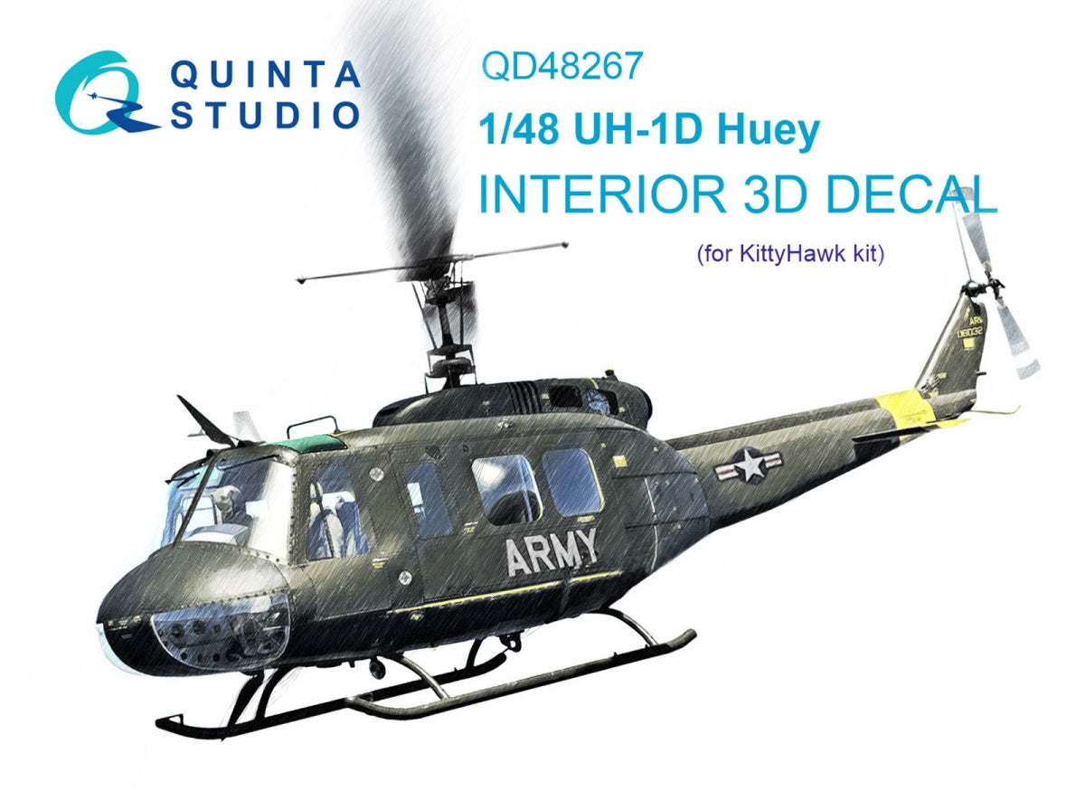 Intérieur coloré imprimé en 3D sur papier décalcomanie Quinta Studio QD48267 UH-1D (KittyHawk) 1/48