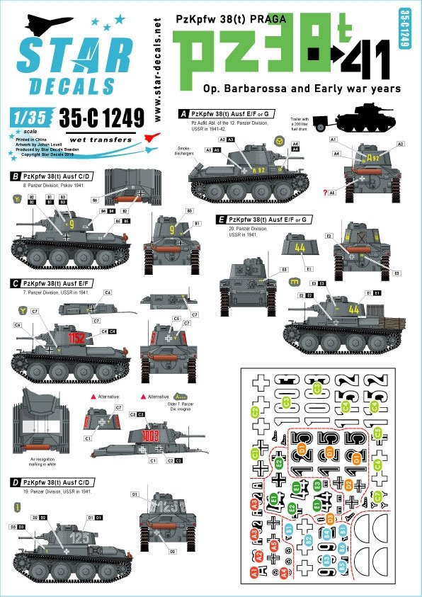 Star Decals 35-C1249 PzKpfw 38(t) Prague 1/35
