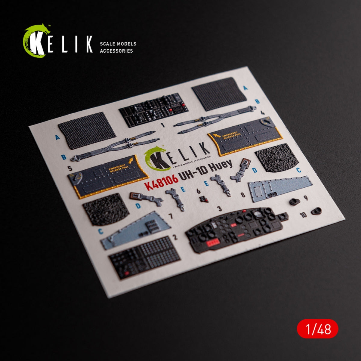 KELIK K48106 UH-1D "Huey" - interior 3D decals for Zimi Model/KittyHawk kit 1/48