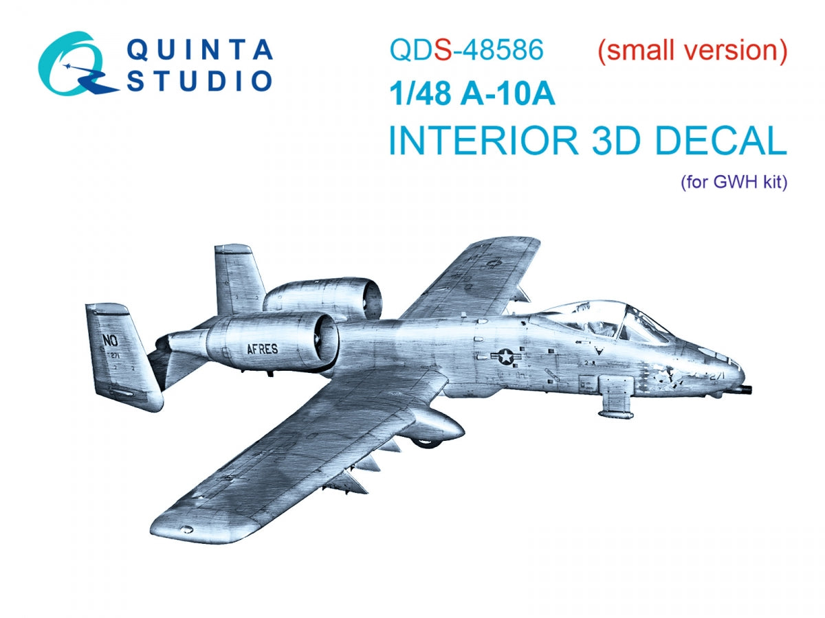 Quinta Studio QDS-48586 A-10A Warthog 3D-Printed & coloured Interior on decal paper (GWH) (small version) 1/48