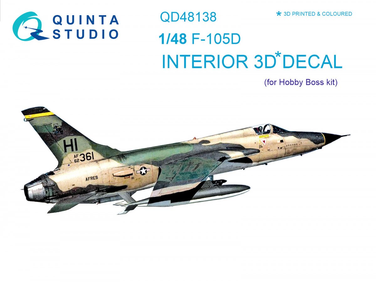 Quinta Studio QD48138 F-105D 3D-Printed &amp; colored Interior on decal paper (for HobbyBoss kit) 1/48