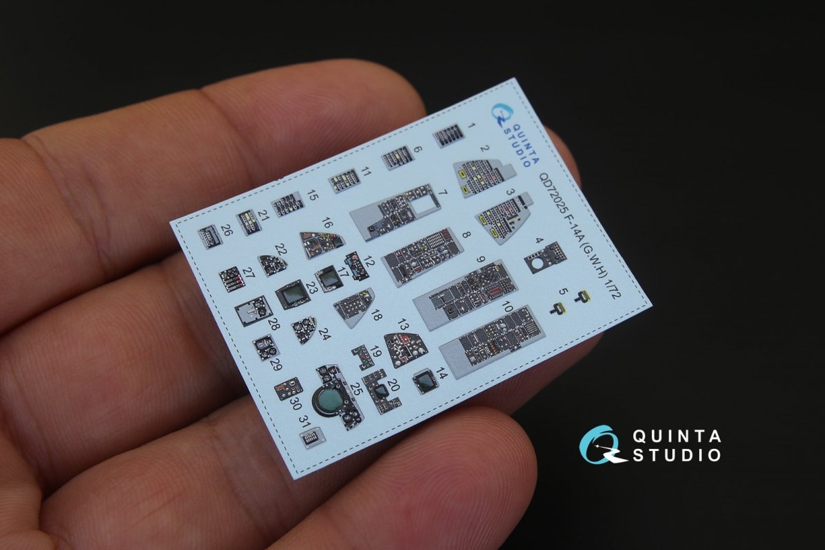 Quinta Studio QD72025 F-14A 3D-Printed &amp;amp; coloured Interior on decal paper (for GWH kit) 1/72 – immagine 3