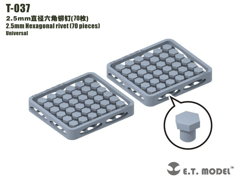 Rivet hexagonal ET modèle T-037 2,5 mm (70 pièces) (rivets)