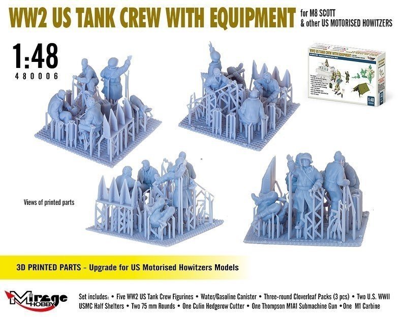 Mirage Hobby 480006 WW2 US Tank Crew With Equipment For M8 Scott And Other US Motorised Howitzers 1/48 – immagine 5