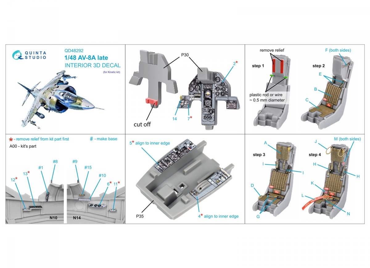 Quinta Studio QD48292 AV-8A Late 3D-Printed &amp;amp; coloured Interior on decal paper (Kinetic) 1/48 – immagine 7