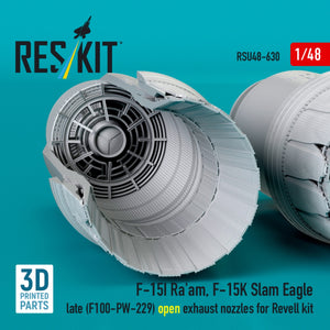 RESKIT RSU48-0630 F‑15I Ra'am, F‑15K Slam Eagle late (F100-PW-229) open exhaust nozzles for Revell kit (3D Printed) 1/48
