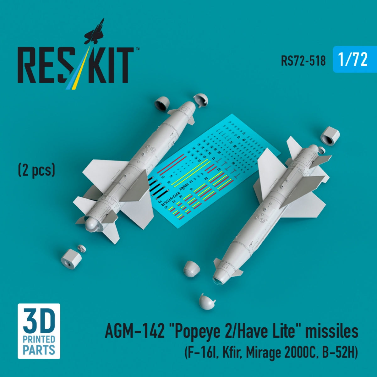 RESKIT RS72-0518 AGM-142 "Popeye 2/Have Lite" missiles (2 pcs) (3D Printed) 1/72