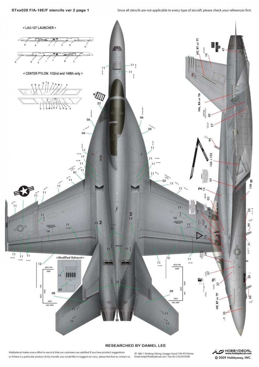 HobbyDecal ST48028V2 F/A-18E/F Stencils ver 2 1/48 – imagen 2