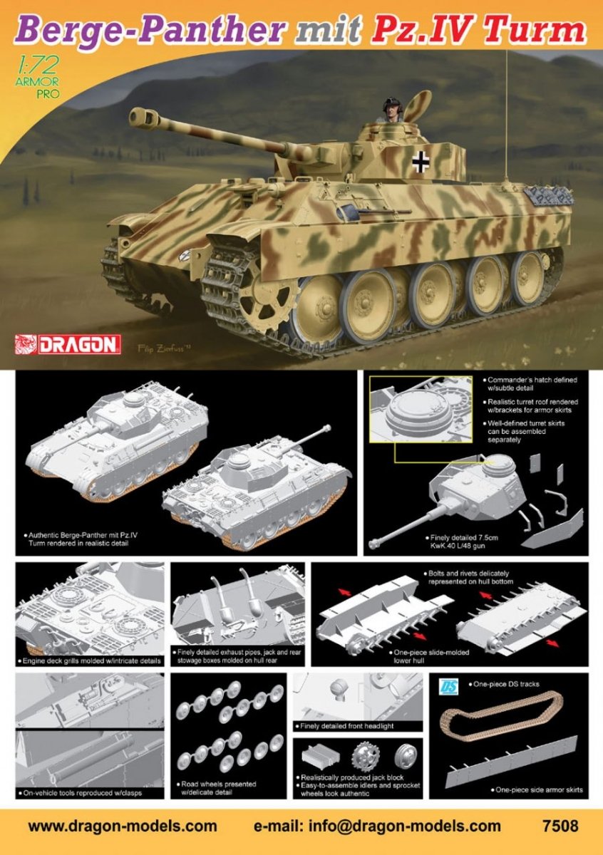 Dragon 7508 Berge-Panther mit Pz.Kpfw.IV Turm 1/72 – zdjęcie 2
