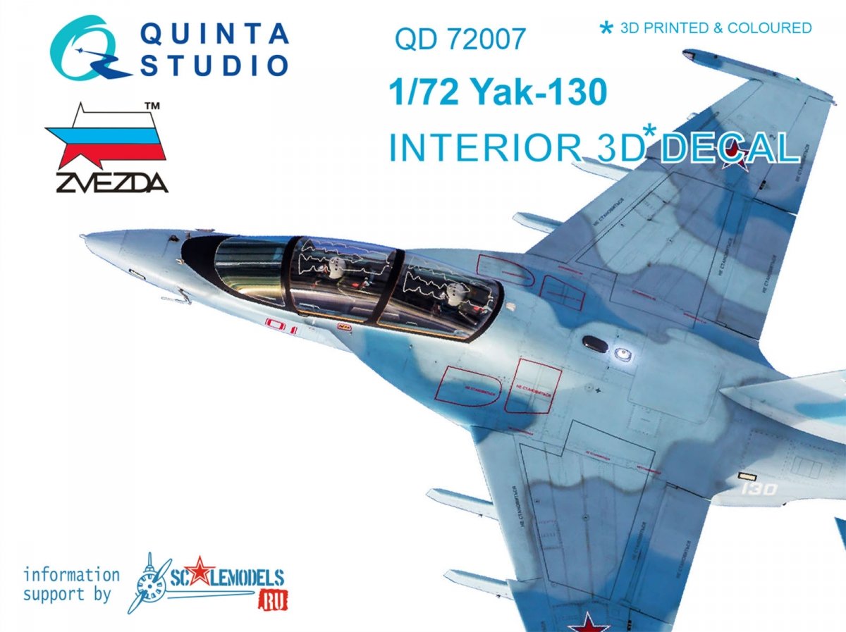Quinta Studio QD72007 Yak-130 3D-Printed &amp; colored Interior on decal paper (for Zvezda kit) 1/72