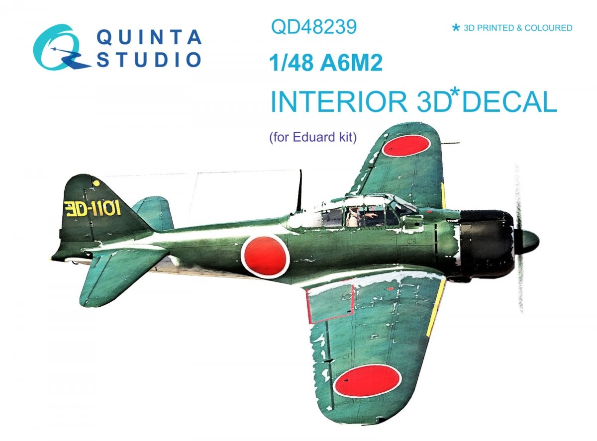 Quinta Studio QD48239 A6M2 Zero 3D-Printed &amp;amp; coloured Interior on decal paper (Eduard) 1/48